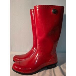 UGG Sienna Red Waterproof Rain Boots Women’s Size 8 Glossy Rubber